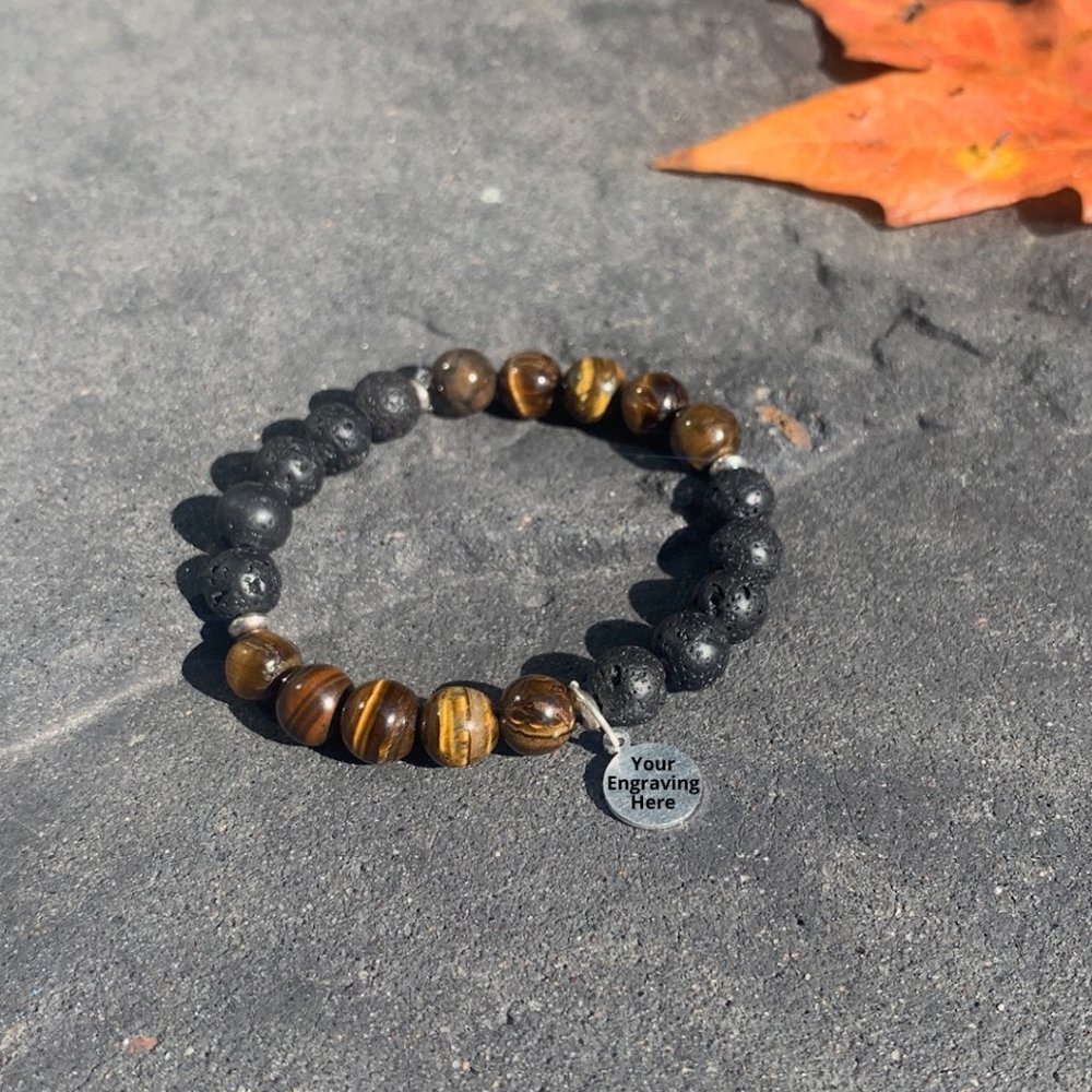 Tiger Eye Gemstone Diffuser Lava Rock Bracelet